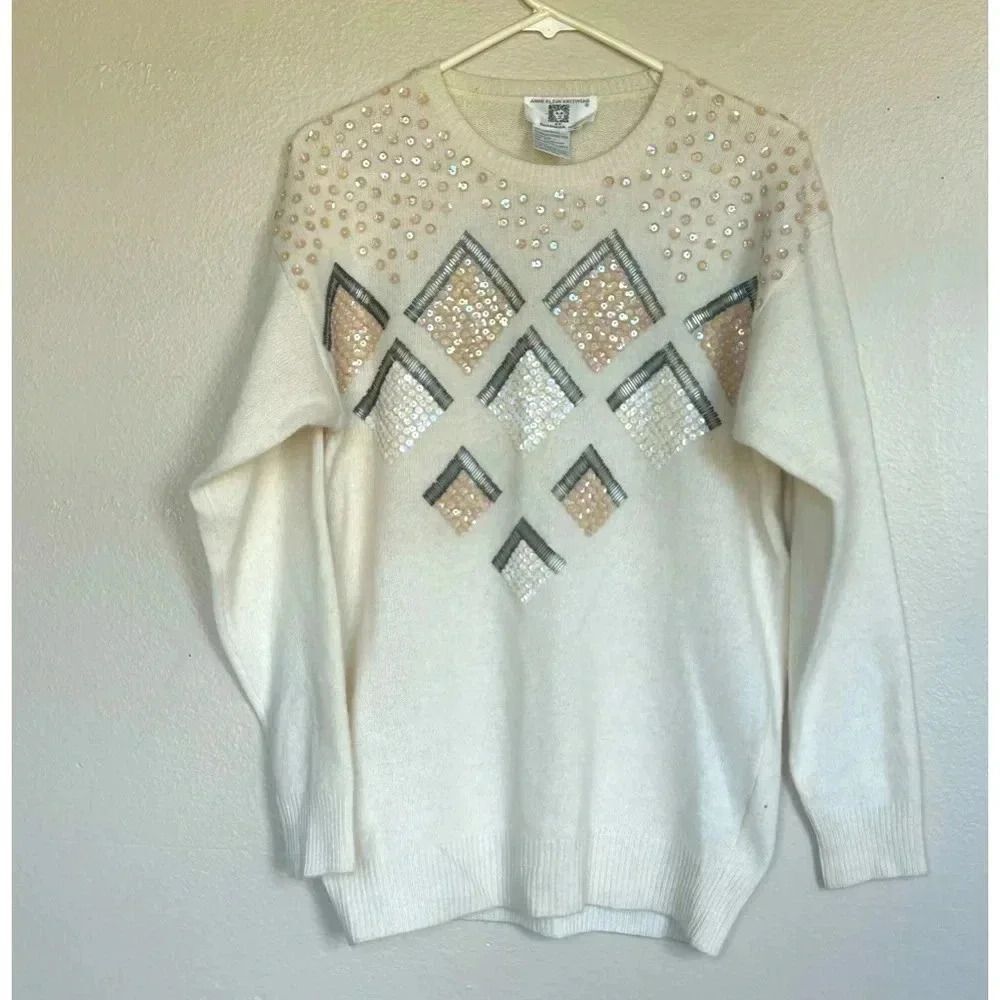 Vintage Anne Klein Knitted Soft Wool Classy Sparkly Sweater S
